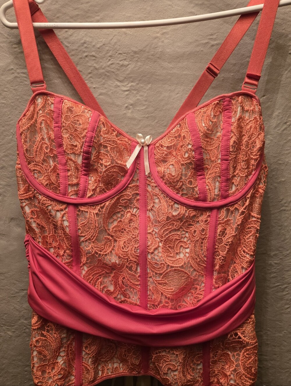 Coquette Diva Lace Bustier Corset Top Pink Coral 1X/2X Y2K